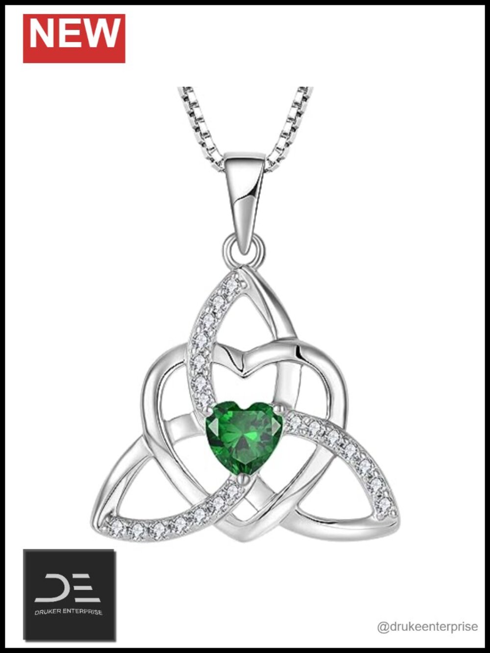 Celtic Heart Pendant Necklace 925 Sterling Silver CZ Rhodium Plated